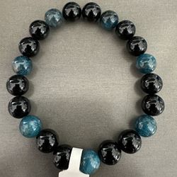 New, Men’s Apatite Crystal And Black Onyx Stone Bracelet. Jewelry Bag And Meanings Included.