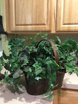 Silk plants in oversized basket