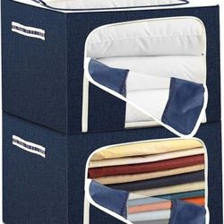 2-Pack Clothes Storage Container Set -  72L x 2 Closet Organizer Boxes With Steel Frame, Foldable (20"x15"x14")