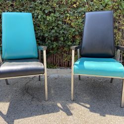2 Rocking Retro Rockabilly Two Tone Teal & Black Mid Century Era Chairs 
