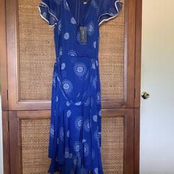 Tommy Hilfiger Blue & white floral Asymmetrical Dress. Size:4. NWT