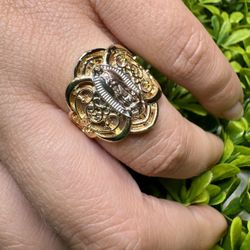 18K Gold Filled Tricolor Guadalupe Rose Ring Color Tricolor Premium Brass size 7