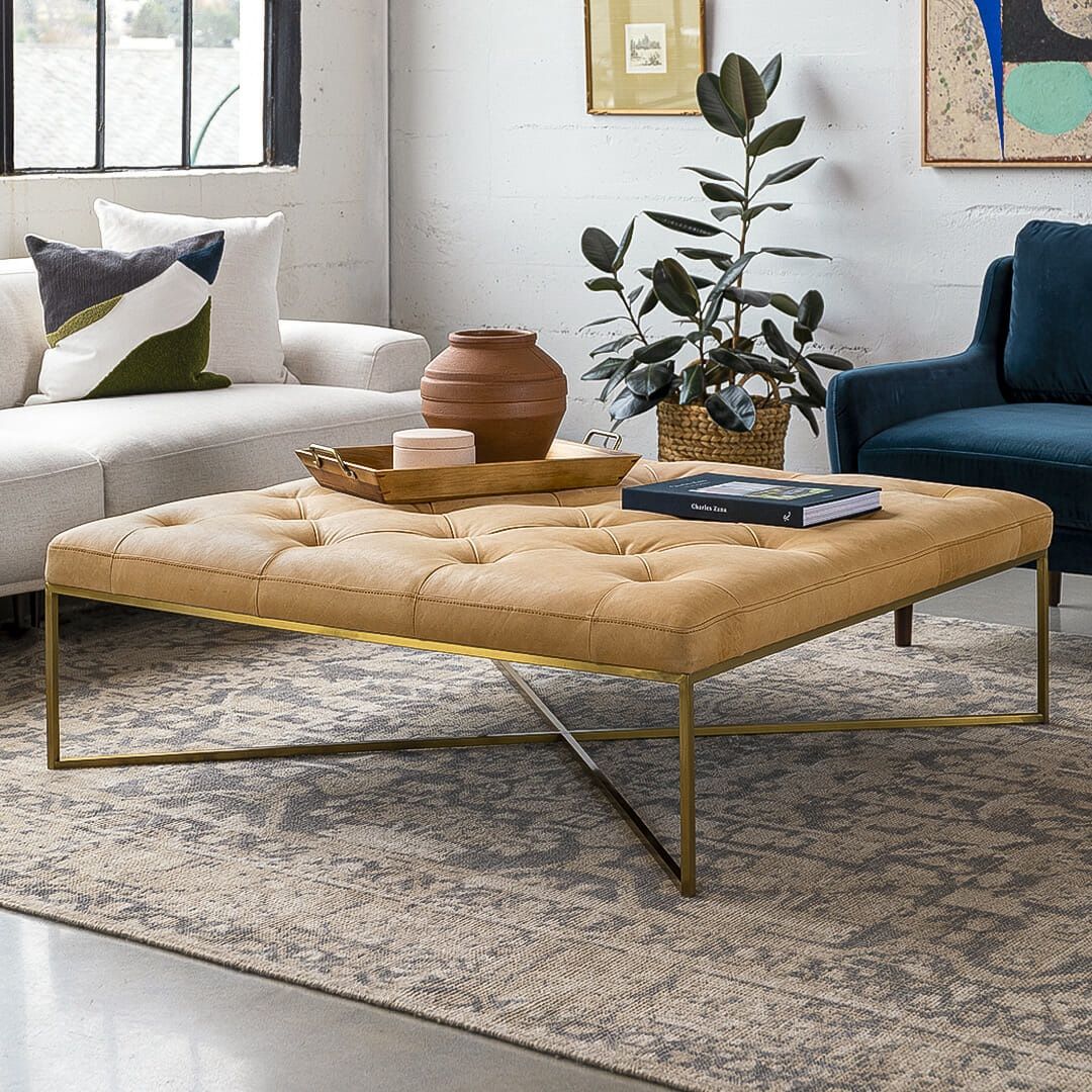 Brand New Article Tablet Charme Tan Square Ottoman