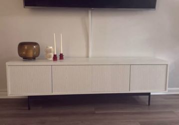 Tv stand modern white with fluted design