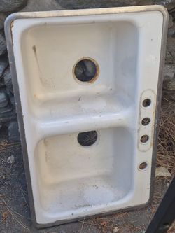 Vintage Double Basin Cast Iron Kitchen Sink