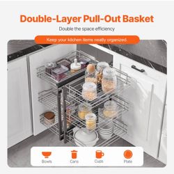 VEVOR Min 15"W Opening Blind Corner Pull Out Organizer, 3 Tier 6 Shelf Kitchen Cabinet Organizer, Chrome Carbon Steel Storage Basket, Slide Out Storag