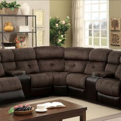 Brand New Brown Black Reclining Sectional With Cup Holder's And Storage 