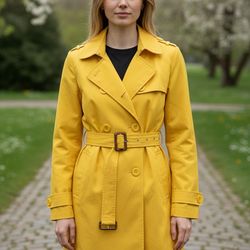 Kenneth Cole Reaction Women’s Double Breasted  Belted Yellow Trench Coat Cotton