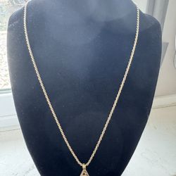10k Yellow Gold A Charm With Silver Chain 