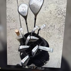 Full set of RH golf clubs Mixture of Lynx irons & Callaway woods + bag+ tees & balls. 