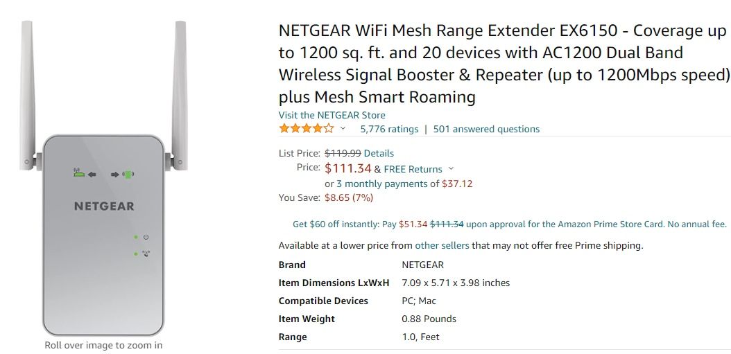 Netgear WiFi Mesh Range Extender/Ethernet Bridge EX6150v2