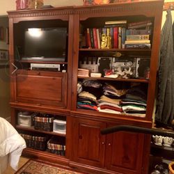 Solid Wood Entertainment Center With Bookcases