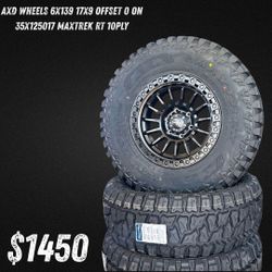 Wheels AXD 6X139 17X9 9FFSET 0 TIRES 35//12.50//17 RT $1450 ALL 4
