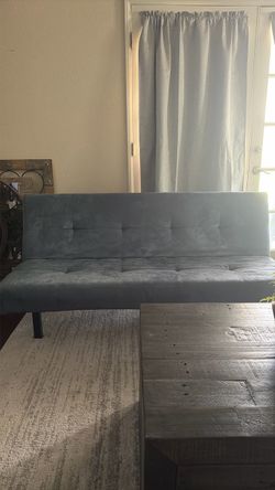 Blue Tufted Futon Sofa Bed