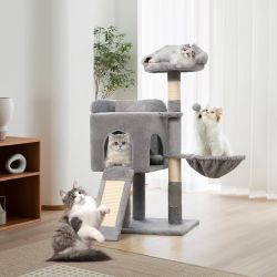 O437 $30  Cat Tree Tower for Indoor Cats，Cat Condo with Sisal Scratching Post,Cat House with Large Padded Bed, Cat Furniture Activity Center for Cats 
