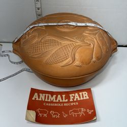 Vintage Clay Roaster Pot Cooker 12” Lg Terra Cotta Baker Casserole- USA w/Recipe