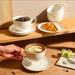White Ceramic Coffee Cup and Saucer Set