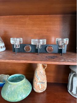 Vintage Candle Holder Cast Iron and Glass