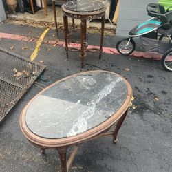 Antique Marble Top Coffee Table And End Tables