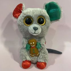 2015 Ty Beanie Boos MAC the Christmas Mouse Red/Green/Grey w Gingerbread Man EUC 