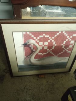 Sitting Swan Country Art,3ft.x3,ft. Cherrywood Frame