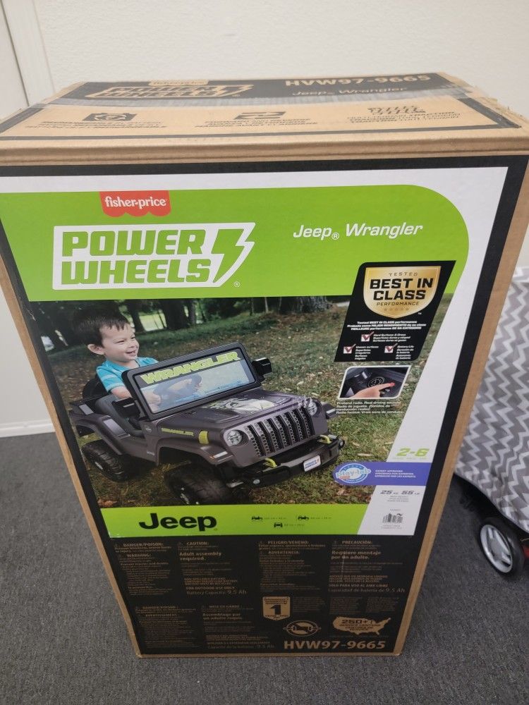 6V Power Wheels Jeep Wrangler Toddler Ride-on Toy with Driving Sounds, Multi-Terrain Traction, Gray