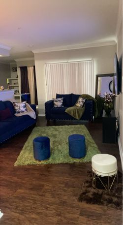 Royal Blue Sofa + Loveseat with two blue ottoman and two blue lamps for sale!!