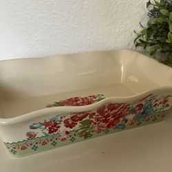 Pioneer Woman Ruffle Top Rectangular Ceramic Floral Stoneware Baking Dish Bake  8X12X3