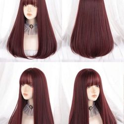 Rose Red Wig 26 Inches Synthetic Heat Resistant Straight Hair