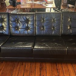Black Leather Couch - Mid Century Modern Style
