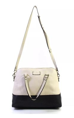 Kate Spade New York Womens Pebbled Leather Shoulder Handbag White Black