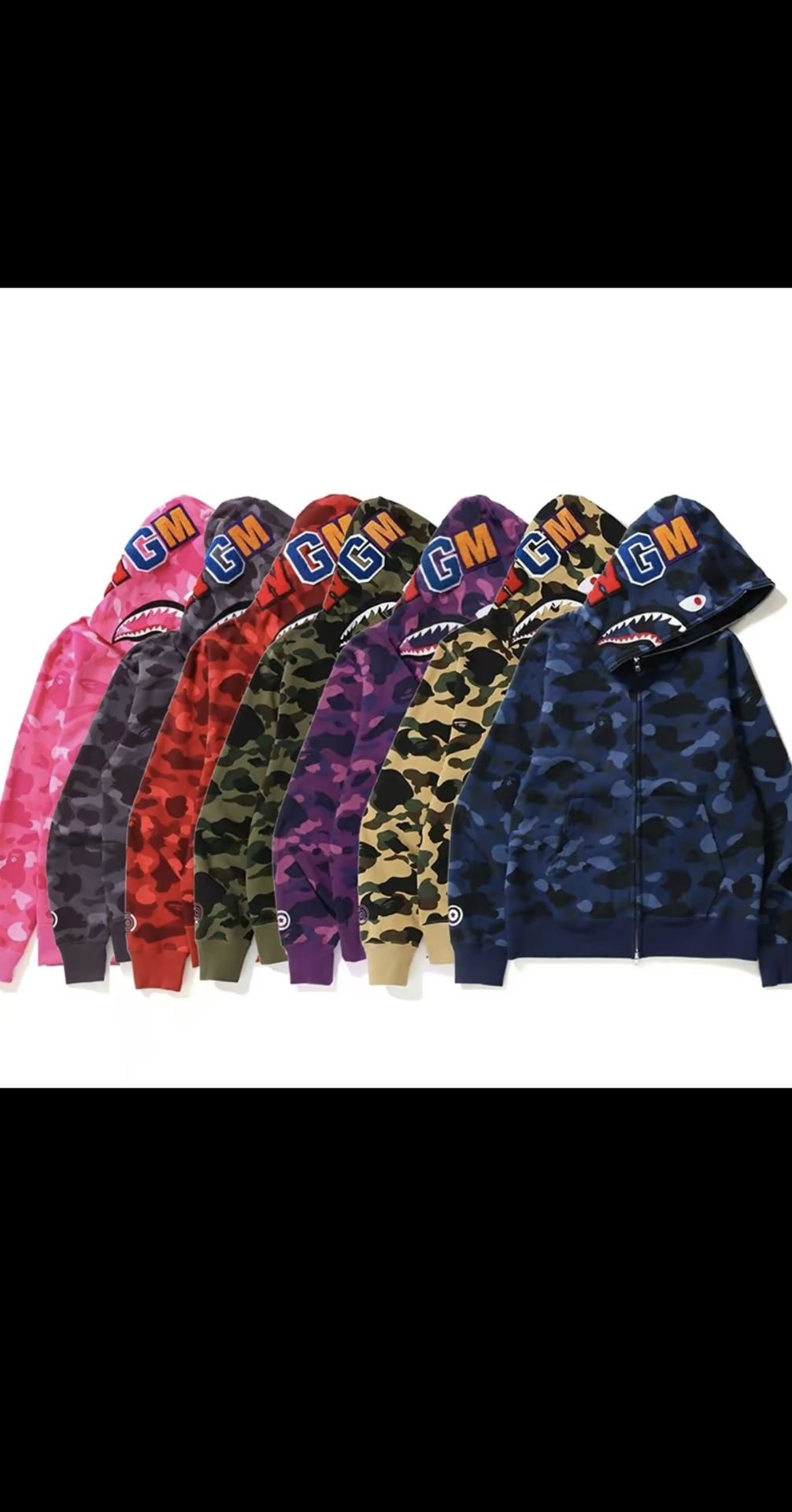 BAPE shark full zip hoodie in multiple colors