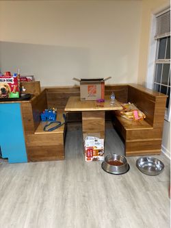 U shaped bench with table