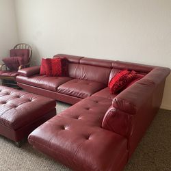 Red Sectional With Ottoman