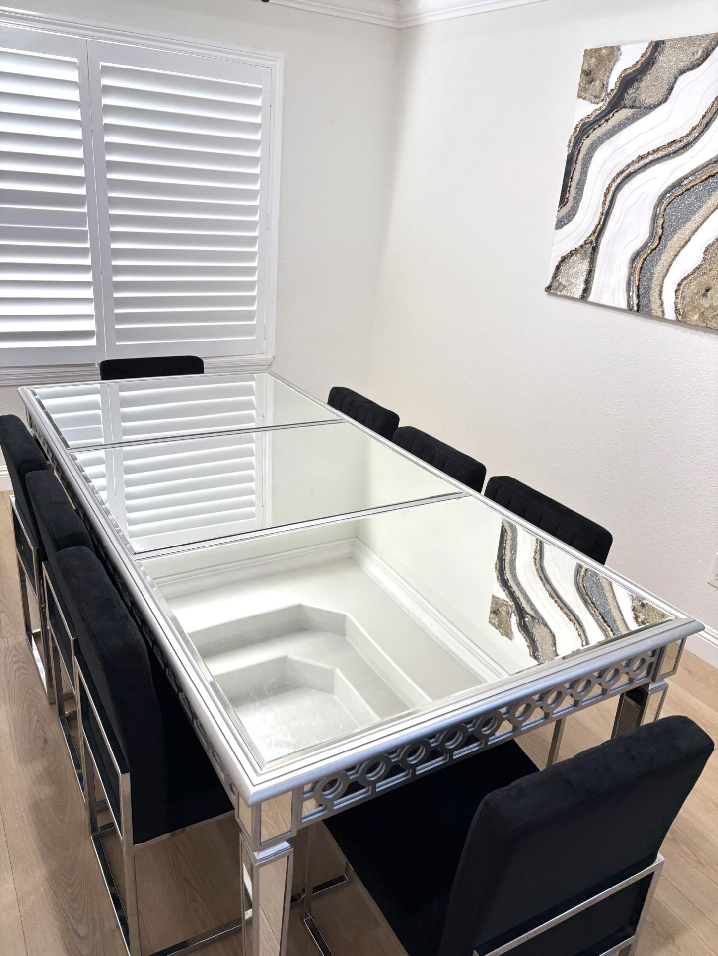 9 Pc DINING SET - GLASS TOP ( 8 Chairs & Table )