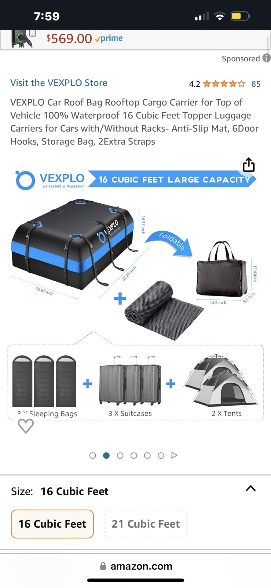 VEXPLO 16 Cubic Foot Capacity Soft Vehicle Storage