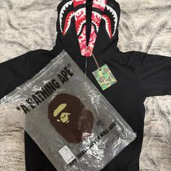 Bape Double Hoodie Pink