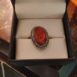 Woman Red Howlite Ring Sterling Silver Size 7