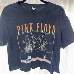 🌈 Pink Floyd Cropped Tour Tee – Front & Back Graphic (Size S)