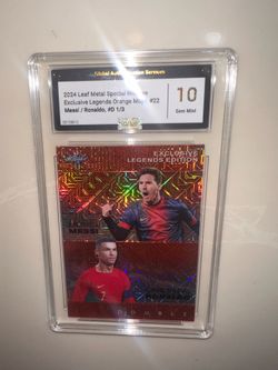 Messi / Ronaldo, 2024 Leaf Metal Special Release Exclusive Legends Orange Mojo #22, #D 1/3, PSA 10