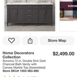 Home Decorators Collection Sonoma 72 in. Double Sink Dark Charcoal Bath Vanity with Carrara Marble Top (Assembled)