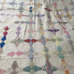 Vtg Handmade Multicolor Quilt Coverlet Bedspread 70x88 Cottage Core Farmhouse