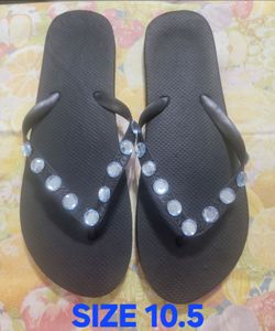 Black Rhinestone Flip-Flops Size 10.5
