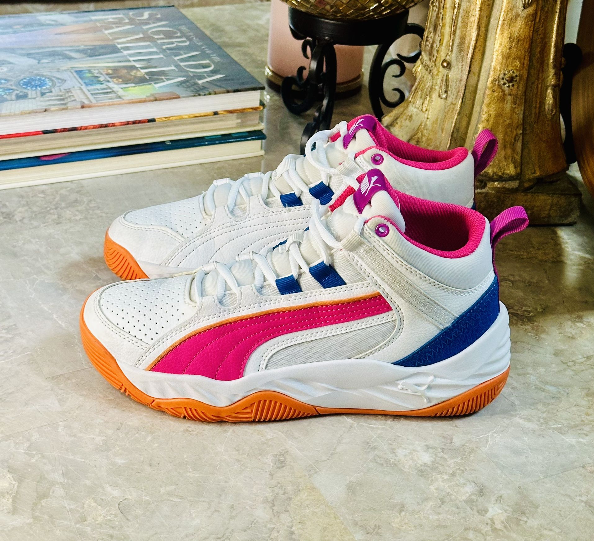 Puma Girls Rebound Future Evo 385583-05 White Basketball Shoes Sneakers Size 6C