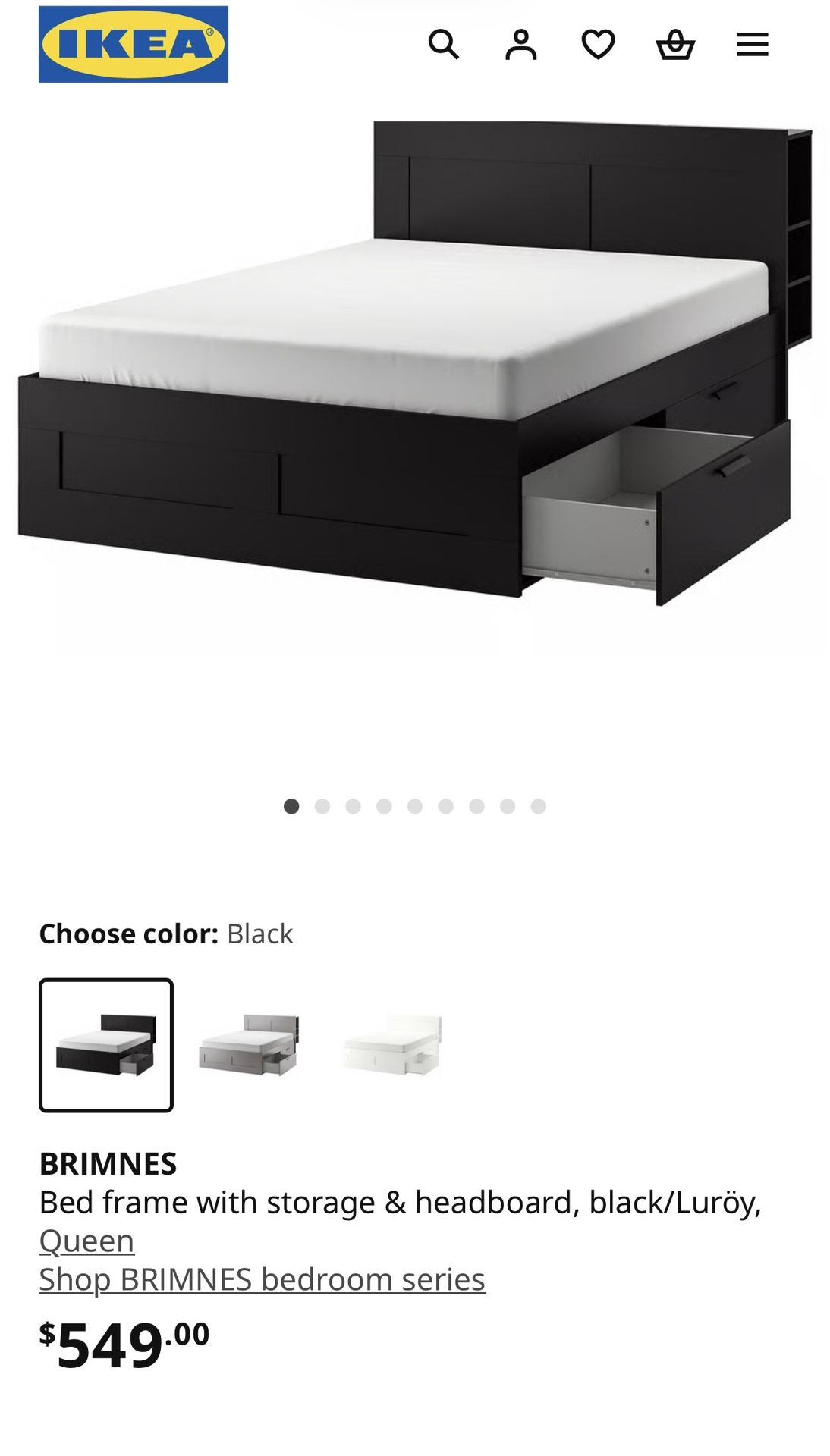 IKEA Brimnes Bed Frame with storage + Headboard