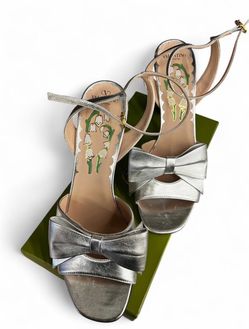 Valentino Garavani Metallic Silver Bow Ankle-Strap Sandals