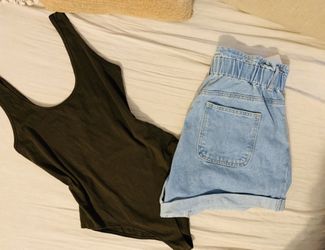 Forever21 dark green bodysuit.