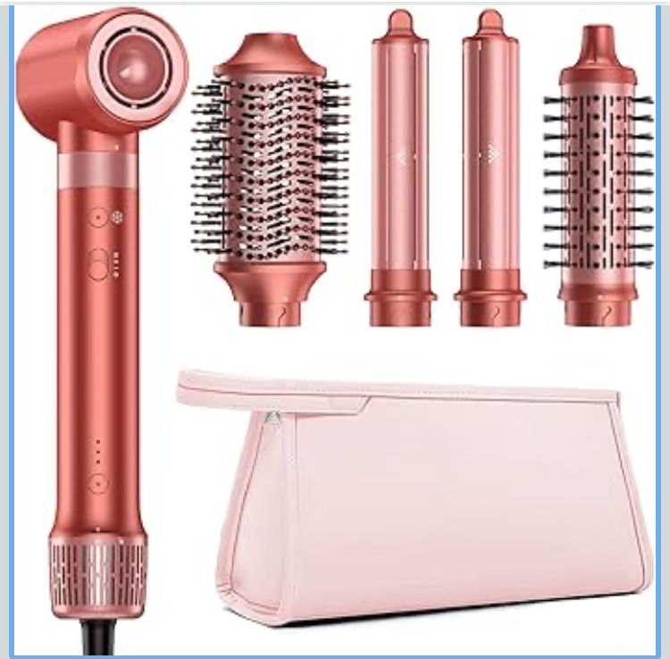 HITTIONA 5 in 1 High-Speed Hair Dryer Brush - Hot Air Styler & Hair Styler, Fast Drying Blow Dryer Brush No Heat Damage Multi-Styler Auto Wrap Curlers