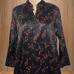 Vintage Barbizon Cuddleskin Gown Black Red Cherry Blossom Women’s Size XL