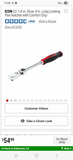 ICON 3/8Dr, 5 to 75 ft-lb Professional Flex-Head Click Torque Wrench, ICON G2 1/4Dr, 9 in. Long Locking Flex Comfort Grip & ICON G2 1/4Dr, 2-5/8 in. S